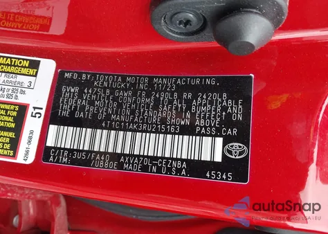 2024 Toyota Camry Le z USA, uszkodzony, nr VIN 4T1C11AK3RU215163